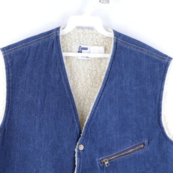 Vintage Faux Shearling Denim Jean Vest Jacket USA - Picture 2 of 9